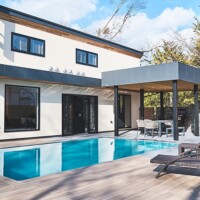 Slowly with a pool deck