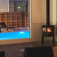 While looking at the orange flame and the blue of the pool at the same time