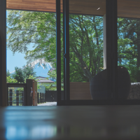 A terrace with a captivating view of Mt. Fuji
